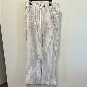 Athleta White and Gray Striped Wide Leg Linen Pants